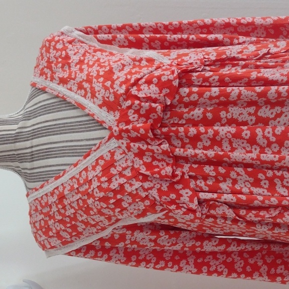 Free People Orange Floral Like You Best Baby Doll Mini Swing Dress Size S - Picture 7 of 11